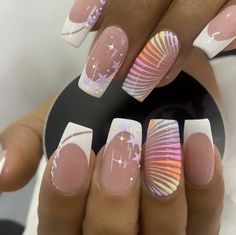 Nail Art Creative, Simple Nail Designs Acrylic, Rainbow French, Foil Nail Designs, Nails Art Designs, Spring Acrylic Nails, Nail Art Gel, Gel Nails Diy, Vibrant Nails