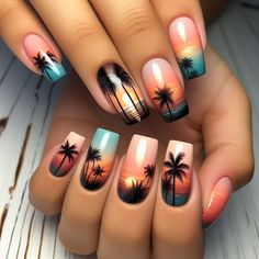 summer nails Cute Summer Nails Bright, Luminary Nails, Summer Nails Bright, Vacation Nail Art, Summer Nails 2018, Ocean Nails