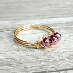 Coated Hematite Crystal Beaded Ring. Gold Wire Wrapped Faceted Gemstone Beads. Ring Size 8 1 Piece #Hematite #Crystal #Pastel #Dainty #Cute Handmade Rings Wire, Diy Wire Wrapped Rings, Crystal Wire Wrapped Ring, Rings Wire, Beads Ring, Hematite Ring, Aqua Aura Quartz, Hematite Crystal, Wire Wrapping Diy