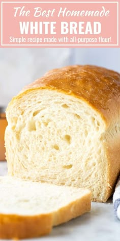 a loaf of soft and fluffy white bread is cut in half with text overlay