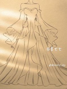 a drawing of a wedding dress on a piece of paper