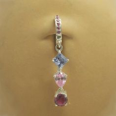 Above is a beautiful solid 925 silver belly button ring, with a purple, pink, and hot pink charm and hot pink pave clasp.  The Charm is 7/8 inch long (22mm) Total Length of TummyToy is 1 1/2 inch (38mm). No other body jewelry offers the convenience, security and beauty of real jewelry like TummyToys.  Imagine the enjoyment you will have when wearing this gorgeous piece!We take our time making our naval rings so it can come out perfect for you our costumers .We want you to feel special when you w Hot Pink Belly Button Piercing, Pink Dangle Belly Rings As Gift, Pink Dangle Belly Rings For Gift, Sterling Silver Pink Charms Jewelry, Pink Sterling Silver Charm Jewelry, Pink Sterling Silver Jewelry With Charms, Pink Sterling Silver Jewelry With Stones, Nickel-free Pink Belly Rings As Gift, Pink Cubic Zirconia Jewelry With Charms