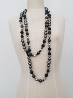 This is `n extra long various semi precious necklace. There are 7 shades of grey, from almost black to silver grey. The beads are Pearls, matte Onyx, Hematite, sparkling metal and sparkling geode grey stones. Grey Necklace, Semi Precious Necklace, Gray Necklace, Red Quartz, Rainbow Earrings, Necklace Long, Gold Plated Necklace, Black Stone, Gorgeous Necklaces