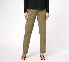 Ensure a flattering fit and exceptional comfort with these stretchy Ponte fabric pants. With no zippers or buttons, you get an easy pull-on style for a sleek look. From Encore by Idina Menzel. Stretch Pants With Straight Hem For Fall, Modern Stretch Bottoms For Fall, Comfort Stretch Pants With Straight Hem For Fall, Fall Pants With Comfort Stretch And Straight Hem, Modern Stretch Trousers, Modern Stretch Pants For Fall, Stretch Tapered Leg Dress Pants For Fall, Stretch Modern Dress Pants For Fall, Modern Stretch Dress Pants For Fall