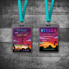 two luggage tags with lanyards attached to them on a wooden background that says, tampa beach club and the line up