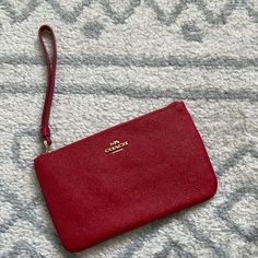 Red Coach Wristlet W/Tags Red Zipper Pouch Wristlet For Gift, Red Wristlet With Zipper Pouch As Gift, Red Zipper Pouch Wristlet As Gift, Red Wristlet With Zipper Closure As Gift, Red Wristlet Gift, Red Coach Clutch For Gift, Red Coach Clutch As A Gift, Red Clutch Wristlet For Travel, Chic Red Coach Wallet