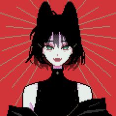 Anime Japanese, Korean Culture, Pixel Art, Black Hair, Red, Hair, Black