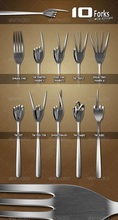 forks and spoons are arranged on a brown background