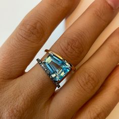 Blue Topaz PERA Ring – SELIN KENT Luxury Modern Topaz Ring With Prong Setting, Pear Cut Engagement Ring With Blue Topaz Sidestones, Iris Ring, Pear Shape Ring, Grey Sapphire, Aegean Blue, Pear Shaped Ring, Blue Backdrop, Pear Ring