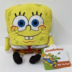 2019 Nickelodeon Nick 90’s Plush Spongebob Squarepants 9” Plush. See photos- item has small stain on top. Spongebob Squarepants, Nickelodeon, Stain, Toys, Animals