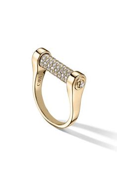 A rotating barrel of pavé set diamonds lends playful brilliance to this stunning 14-karat gold ring. Exclusive retailer Total diamond weight: 0.06ct. 14k gold/diamond Imported >Diamond Guide Minimal Rings, Modern Rings, Contemporary Fine Jewelry, Minimal Ring, Gold Rings Fashion, Rollerball Perfume, Rings Fashion, Diamond Guide, Jewelry Model