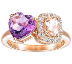 You and me. That's the sweet sentiment behind this gorgeous toi et moi ring. It's crafted in 14K rose gold-plated sterling silver and sparkles with both amethyst and morganite. From Affinity® Gems. Multi Gemstone Ring, Morganite, Gold Plated Sterling Silver, The Sweet, Rose Gold Plates, Gemstone Rings, Jewelry Rings, Gold Plate, Amethyst