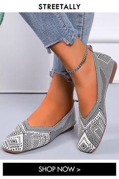 Large Size Square Toe Flyknit Slip On Soft Sole Flat & Loafers Casual Pointed Toe Flats With Textured Footbed, Casual White Flats With Woven Sole, Flat Loafers, Flat Style, Fashion Flats, Low Heels, Loafer Flats, Large Size, Heel Height