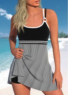 Color:Black;Size:S;Size:M;Size:L;Size:XL;Size:XXL;Bra Style:Padded;Support:Wire Free;Pad Style:Removable;Strap Style:Adjustable;Package Contents:1 X Swimdress Top , Without Bottom;Occasion:Sport; Black Sleeveless Swim Dress For Summer, Black Mini Length Swimwear For Spring, Casual Black Swim Dress For Beach Season, Black Mini Length Swimwear For Summer, Fitted Black Swim Dress For Summer, Black Sleeveless Spring Swim Dress, Casual Black Swim Dress, Casual Black Swim Dress For Swimming, Black Mini Length Swimwear For Beach