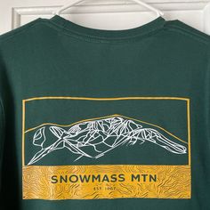 Brand New Never Been Worn Handmade No Flaws In Excellent Condition Style: Men’s Crewneck T-Shirt With A Map Of Trails And Runs Of Snowmass Mtn Color: Forrest Green And Yellow Measurement’s Laid Flat: Width From Armpit To Armpit 21.5” Length Of Shirt 31” Material: 100% Cotton Nature Shirt Design, Mountain Shirt Design, Yellow Style, Sky Mountain, Handmade Shirts, Crew Neck Tshirt, Nature Shirts, Outdoor Shirt, Mens Short Sleeve Shirt