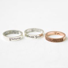 ♥ Handwriting Band ♥ The most unique jewelry you can find, perfect gift for you and your loved one ♥ H A N D W R I T I N G ∙ B A N D * Material: High Quality Solid 925 Sterling Silver * Finish: Sterling Silver ∙ 18K Gold ∙ Rose Gold * Dimensions: 4mm. This can be changed upon requested. * All our work is custom made by hand with Love and Care in our workshop ♥ H O W ∙ T O ∙ O R D E R * Simply use the -ASK A QUESTION- or -CONTACT SHOP OWNER- button to send us a picture or scan of the Signature//H Handwritten Ring, Fingerprint Ring, Personalized Memorial Gifts, Vegan Jewelry, Eternity Wedding Band, Shop Owner, Personalized Rings, Gifts For Wedding Party, Ring Engagement