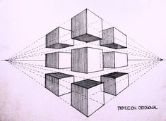 a drawing of several cubes with lines going through them