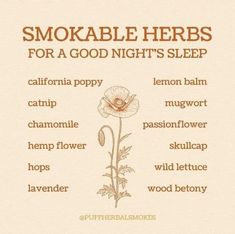 an image of smokeable herbs for a good night's sleep with the words