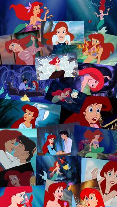 the little mermaids from disney's animated movies are shown in this collage