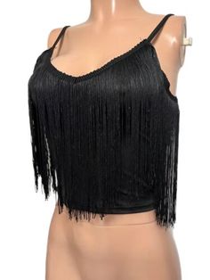 Y2K Black Fringed Front Crop Top S New adj straps cami | eBay Summer Party Straps With Built-in Bra, Adjustable Straps For Summer Party, Party Camisole Tank Top With Adjustable Straps, Party Camisole With Adjustable Tank Straps, Party Tank Top With Adjustable Straps, Party Camisole With Adjustable Strappy Details, Party Camisole With Adjustable Strappy Design, Party Camisole With Adjustable Straps, Party Tank Camisole With Straps