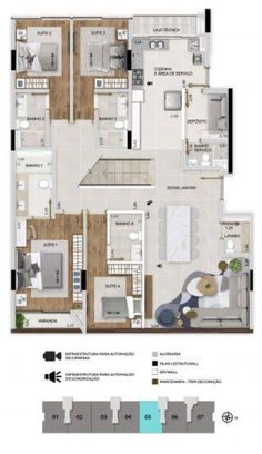 the floor plan for an apartment with three bedroom and two bathroom areas, including one living room