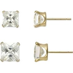 These adult women's Square CZ 10kt Yellow Gold Stud Earrings Set by Brilliance Fine Jewelry are a simple yet stylish accessory. Wear them to work or out on the town. These stud earrings are set with square-cut cubic zirconia, which are as sparkly and radiant as authentic diamonds. The cubic zirconia earrings are set in 10-karat gold and come with friction back posts for a secure and comfortable fit. These stunning 5/6 mm square CZ 10kt Yellow Gold Stud Earrings set make a beautiful gift and perf Yellow Gold Stud Earrings, Gold Stud Earrings, Cubic Zirconia Earrings, Zirconia Earrings, Gold Stud, Square Cut, Stud Earrings Set, Gold Earrings Studs, Gold Studs