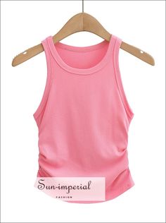 Women Round Neck Ribbed Crop Tank top with Ruched side detail Basic style Sporty Ruched Top For Summer, Spring Workout Ruched Tops, High Stretch Ruched Tops For Summer, Summer High Stretch Ruched Tops, Ruched Tops For Summer Workouts, Imperial Fashion, Table S, Street Clothing, Black Crop Top Tank