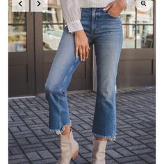 The Callie In 'Prosper' Is A High-Rise Cropped Bootcut Jean Has The Comfort And Ease Of Stretch. The Denim Has Been Washed Down To A Medium-Light Blue With Destructed Hems. 99% Cotton, 1% Elastane Approx: Waist 33” Inseam 26” Rise 11.4” Cropped Jeans With Boots, Leopard Print Jeans, High Rise Bootcut Jeans, Bootcut Jean, Curvy Jeans, Printed Jeans, Boot Cut Denim, Low Rise Jeans, Joes Jeans