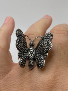 Vintage Mexican Butterfly Sterling Silver Ring  Adjustable  High standing Butterfly Ring  Marked 925 Mexico Mexican Butterfly, Butterfly Ring, Tiger Eye Beads, Vintage Mexican, Sterling Silver Hoop Earrings, Vintage Butterfly, Sterling Silver Necklace Pendants, Sterling Silver Hoops, Silver Pendant Necklace