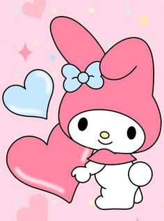 a hello kitty holding a heart on a pink background