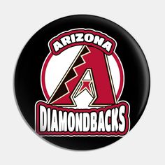 the arizona diamondbacks logo on a black and red button with white lettering that reads arizona diamonds