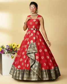 Silk Saree Gown Designs, Line Kurti Design, Silk Saree Gown, Saree Into Dress, Lehenga Styling, Saree Dress Design, Dress From Saree, Long Frocks For Girls, Designer Frocks