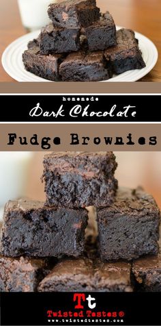 chocolate fudge brownies stacked on top of each other