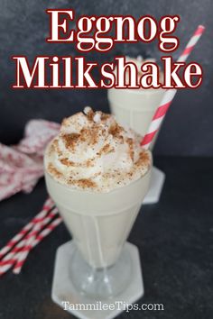 eggnog milkshake with whipped cream and cinnamon on top