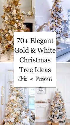 white christmas tree decorated with gold and silver ornaments