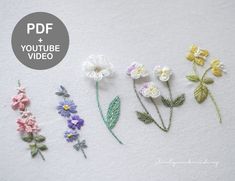 five different types of crocheted flowers on a white surface