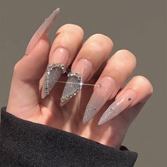 Hello, lovely!  Greetings and welcome to my store. Hope you find a style you like.  🍁 𝐌𝐚𝐭𝐞𝐫𝐢𝐚𝐥: I only work with high quality materials to create sturdy & long-lasting luxury press on nails that you can trust on. My nails will last for: 1-   2 days using adhesive tab (provided with the nail set) 2-   3 weeks using nail glue. You can reuse all of the nails multiple times if you take care of them. Follow the instructions provided with the nail set. 🍁 𝐒𝐢𝐳𝐞: XS : 15mm, 12mm, 13mm, 11mm Wedding Nails Stiletto, Bridal Shower Nails, Nail Valentine, Nail Art Holiday, Luxury Nail Art, Stiletto Press On Nails, Ballerina Acrylic Nails, Valentine Nail, Nails Luxury