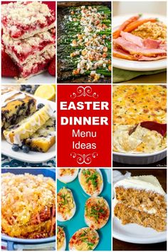 a collage of photos with different types of food and the words easter dinner menu ideas