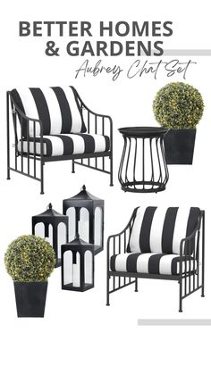 black and white striped furniture with text that reads better homes & gardens an interior design set