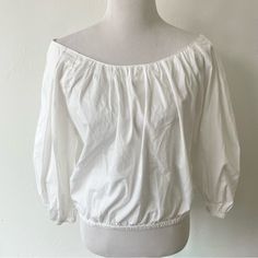 Nwt Free People Off The Shoulder Blouse In Ivory. Slightly Cropped, Elastic Waist. Size Small Smoke And Pet Free Casual White Off-shoulder Peasant Top, White Off-shoulder Peasant Top For Spring, Off-shoulder White Peasant Top For Spring, White Off-shoulder Peasant Top For Summer, White Off-shoulder Blouse For Spring, Cotton Off-shoulder Blouse For Daywear, Cream Blouse For Summer Daywear, White Relaxed Fit Peasant Blouse, White Peasant Blouse With Relaxed Fit