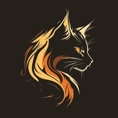 a cat's head with orange and yellow flames on it