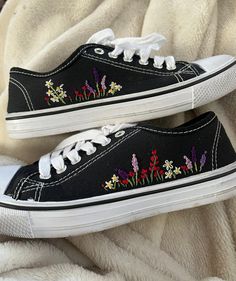 Hand embroidered converse add a personal touch to any outfit! Casual Floral Embroidered Sneakers For Summer, Spring Sneakers With Multicolor Embroidery And Appliques, Casual Sneakers With Multicolor Embroidery And Appliques, Casual High-top Sneakers With Embroidered Graphics, Casual Sneakers With Floral Embroidery For Spring, Casual Floral Embroidered Sneakers For Spring, Low-top Appliqued Sneakers For Spring, Casual Sneakers With Embroidered Logo For Spring, Spring Embroidered High-top Sneakers