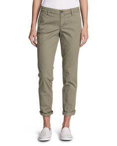 Renowned for their exceptionally soft texture and durability, these pants also offer the added comfort and superior fit of stretch, thanks to the cotton/spandex fabric that's naturally wrinkle-resistant. Trimmed leg openings create a more updated shape that's less baggy around the ankle, especially when rolled.NOTE: This style is available online and through catalog only. Green Khaki Pants Outfit Women Casual, Relaxed Fit Full-length Elastane Pants, Versatile Relaxed Fit Elastane Pants, Stretch Cotton Straight Leg Bottoms, Fitted Versatile Cargo Pants With Straight Leg, Versatile Fitted Straight Leg Cargo Pants, Fitted Versatile Straight Leg Cargo Pants, Comfort Stretch Bottoms With Straight Leg, Comfortable Straight Leg Bottoms With Comfort Stretch