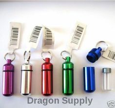 six different colored lighters with tags attached to them