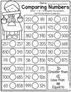 a worksheet for comparing numbers with the same number and place value on it