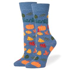 Thankful Women's Crew Socks Blue Casual Socks As Gift For Fall, Casual Socks As A Gift For Fall, Casual Socks For Fall Gift, Casual Socks For Fall, Casual Multicolor Fall Socks, Casual Blue Socks For Fall, Casual Fall Blue Socks, Harry Potter Teachers, Hostess Gifts Thanksgiving