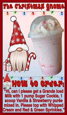 an advertisement for a milkshake with a santa hat on it