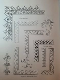 an old book with different designs and patterns on the pages, all in black and white