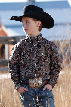 Cinch Boy's Brown Multi Paisley Print Button Up Western Shirt MTW7060265 - Painted Cowgirl Western Store Western Sweatshirts, Western Store, Little Cowboy, Baby Cowboy, Cowgirl Western, Western Shirt, Pearl Buttons, Western Shirts, Button Down Collar