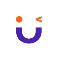 an orange and purple letter u is in the shape of a circle with an arrow